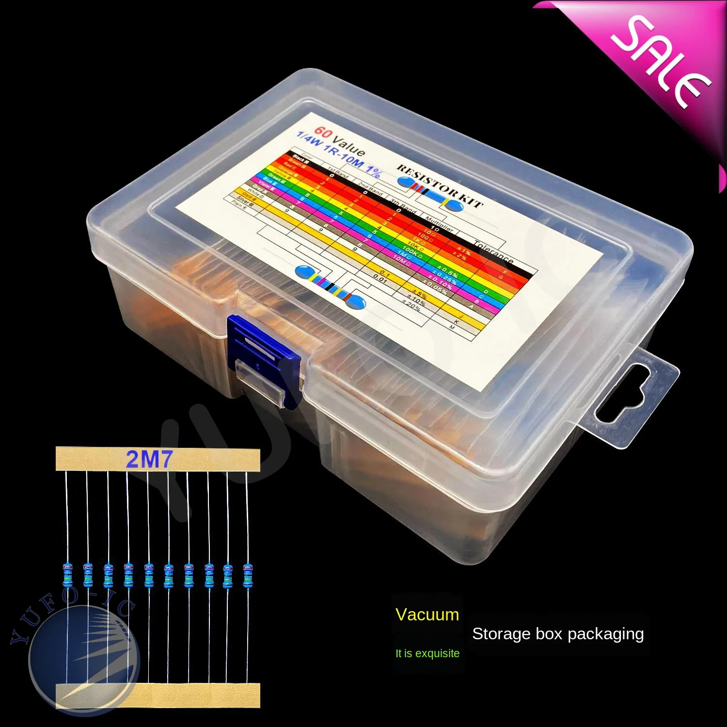 

1 Box 600pcs 1/4W Metal Film Resistor Kit 1% 1r-10m 60Values 4.7M 3.3M 2.7M 680K 470K 100K 10K 1K 2.2K 3.6K 680R 510R 100R 10R