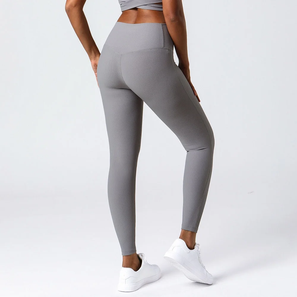 Yoga sports leggings with brand logo women ninth pants no awkwardness line tights high waist hip lift pants thread leggings