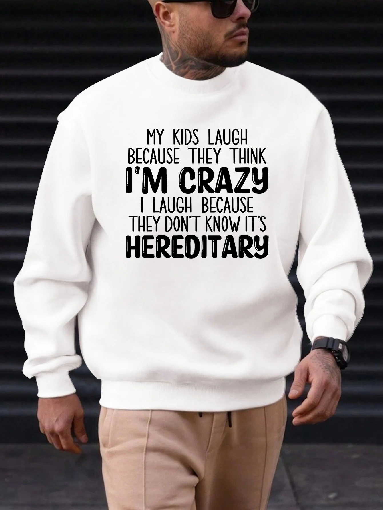 

Men's Cotton Crewneck Sweatshirt MY KIDS LAUGH Graphic Print 2025 New Trending Fashion Casual High Quality Top Clothing