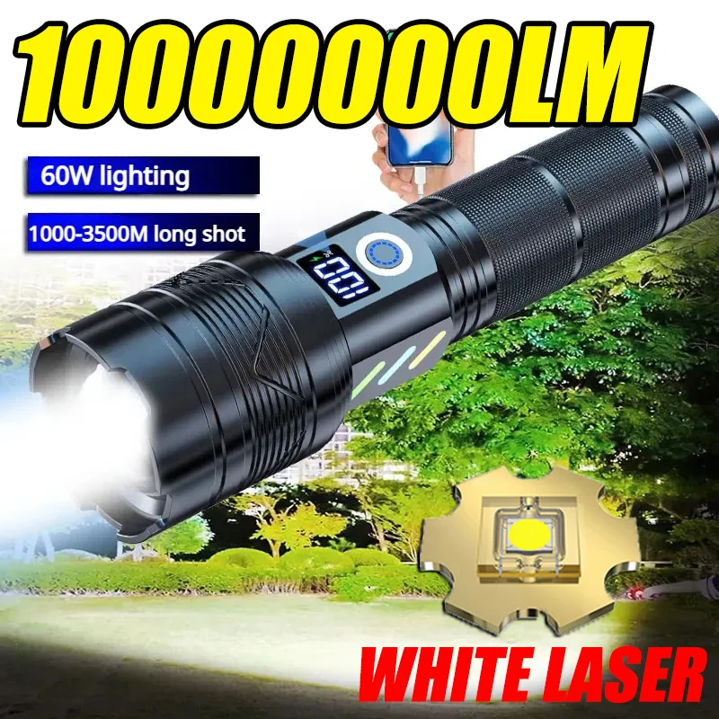 800W LED Flashlights 10000000 LM Powerful 2000mAh Battery Tactical Torch Flash Light USB Rechargeable Lantern with Smart Display