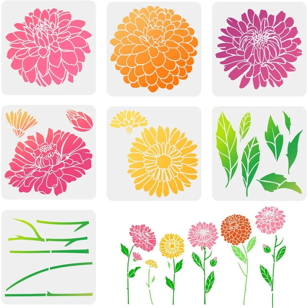 Dahlia Flower Painting Stencil 11.8x11.8inch Reusable Dahlia Floral Drawing Template Spring Flower Stencil for Decoration Nature