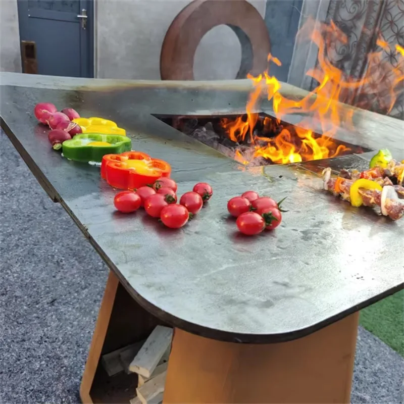 

【Popular】Quality Outdoor Grill Corten Steel Wood & Charcoal Fired Barbecue Parrillas Para Barbacoa Asador De Big Carbon BBQ Plan