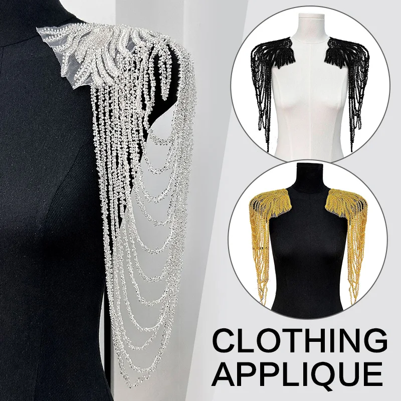 2 pezzi ornamenti per spalle con paillettes abito da sposa abbigliamento da prestazione catena con nappe spalline alla moda toppa da cucito ricamata