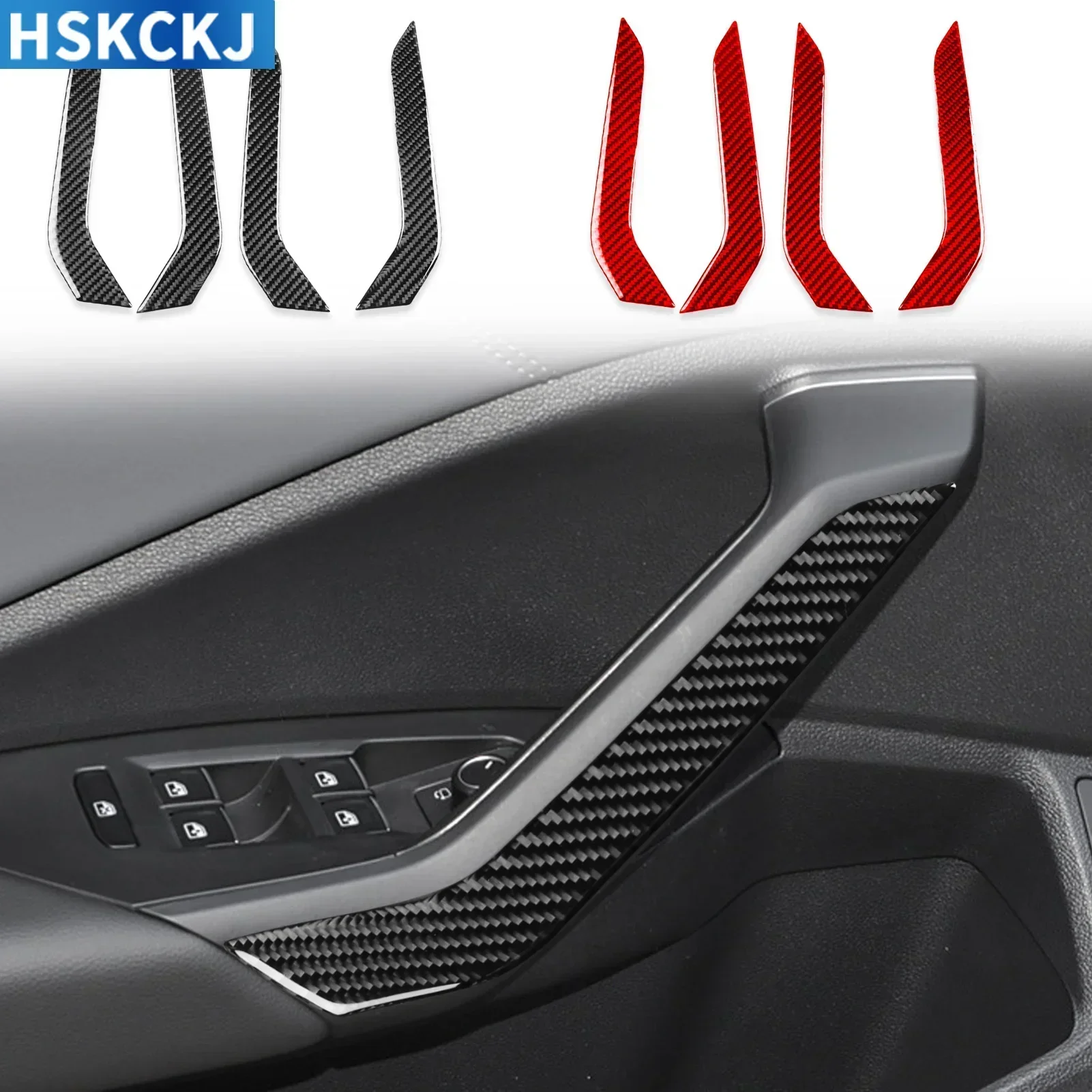 

For Volkswagen VW Sagitar 2019—2023 LHD Real Carbon Fiber Door Inner Armrest Cover Trim Sticker Interior Decal Accessories