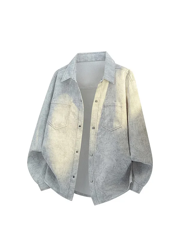 

Мужская рубашка в американском ретро-стиле с эффектом тай-дай, с длинным рукавом, многокарманная, рабочая, больших размеров, осенняя, модная верхняя одежда/куртка