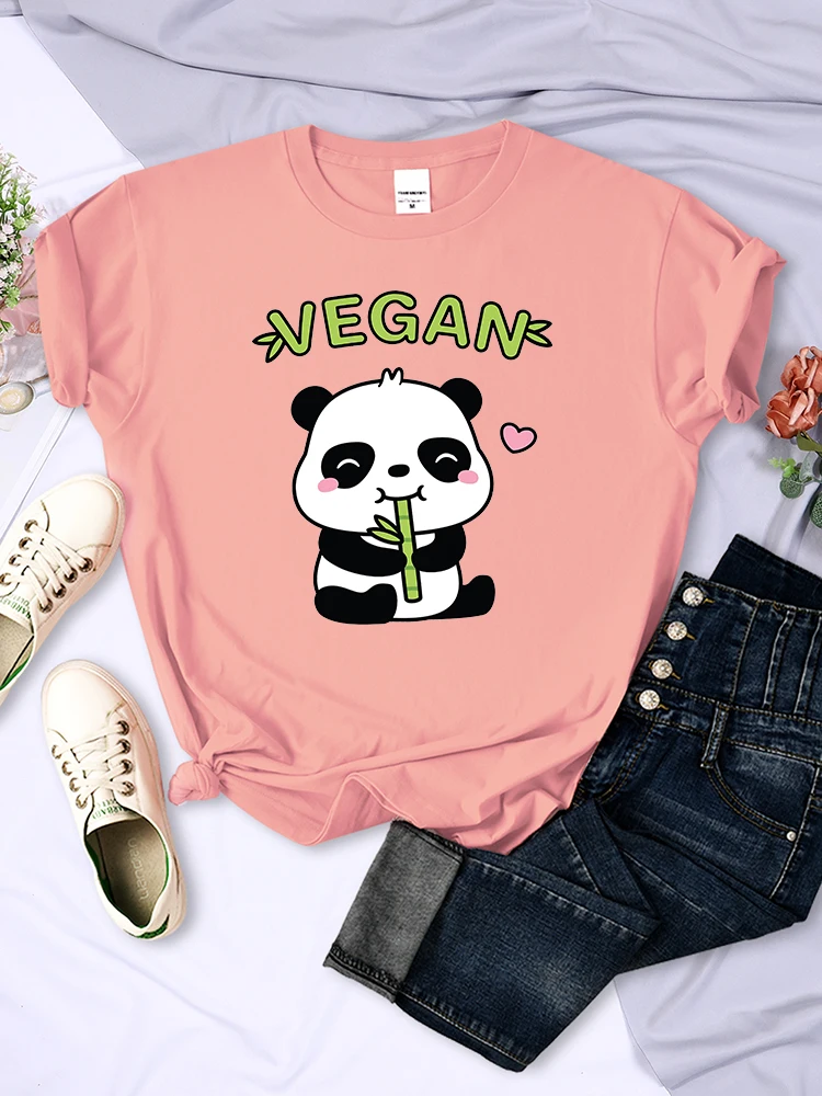 Vegan Panda Loves To Eat Bamboo Female T-Shirt Loose Breathable T Shirt Breathable Summer Tops Hip Hop Oversize Women\'S T Shirts