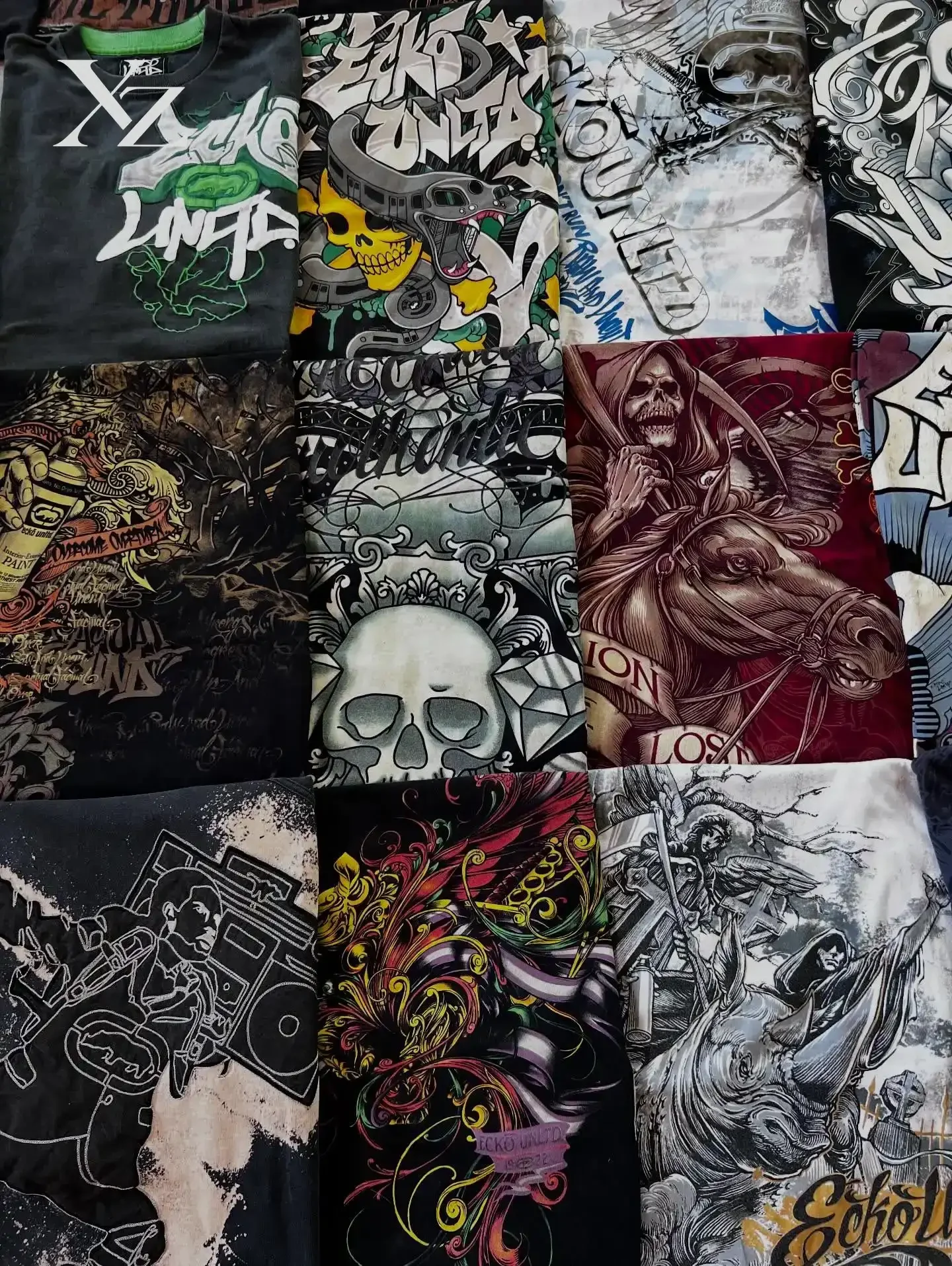 Rhino High Street Printing Cotton Short Sleeve Man American ECKO Style Street Y2K Skateboard Boy T-shirt