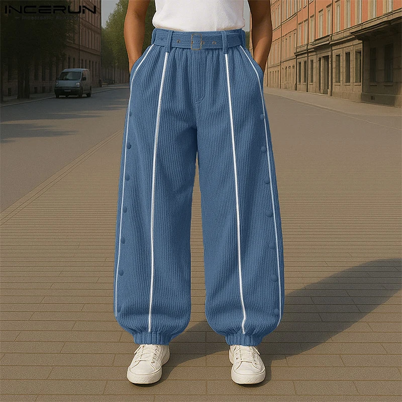 

INCERUN Men Pants Button Joggers Patchwork Loose Casual Trousers Men Oversize Streetwear 2025 Fashion Leisure Long Pants S-4XL