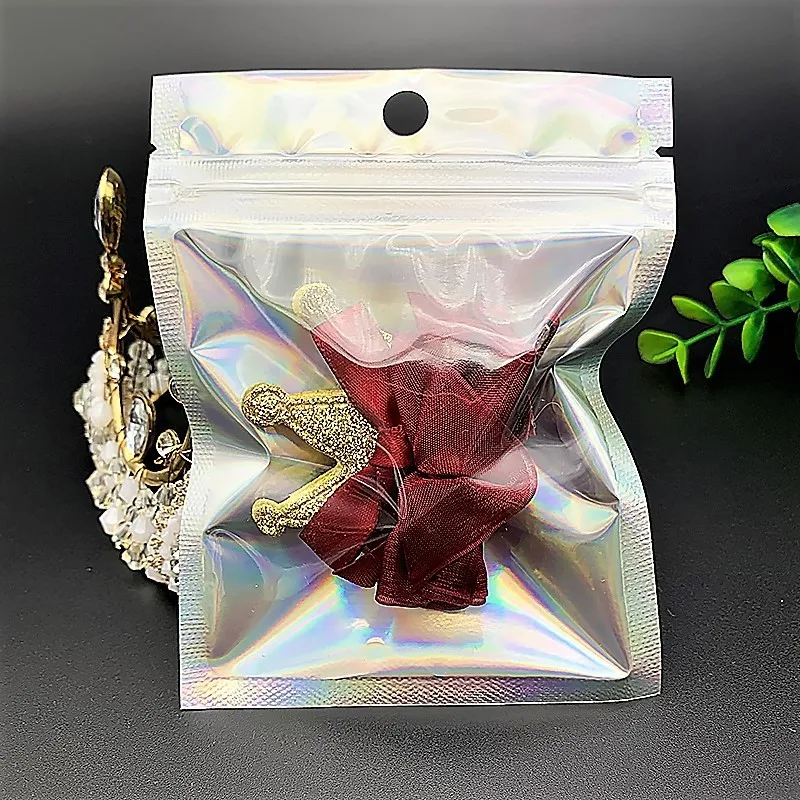 

50-200Foil Ziplock Bags Resealable Aluminum Foil Bags Deodorant Bags Mylar Ziplock Bags Holographic Rainbow Color Packaging Bags