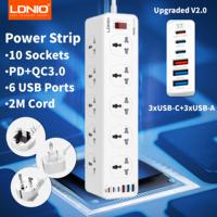 LDNIO UNIVERSAL OUTLET 2M Extension Socket Electrical Sockets Power Strip with PD QC USB A USB C Port for Home Office EU UK Plug