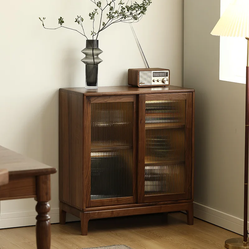 

Боковой шкаф из черного ореха, чайный шкаф, современный простой шкаф для хранения, мебель из массива дерева