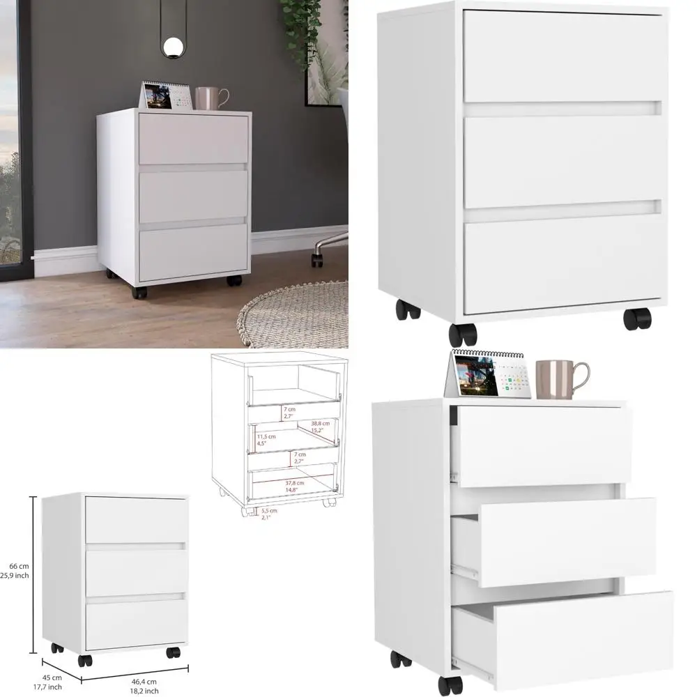 خزانة ملفات بيضاء ذات 3 أدراج مع آلية قفل، وأربع عجلات، وأعلى فائق، وتصميم وظيفي لكفاءة المكتب #1