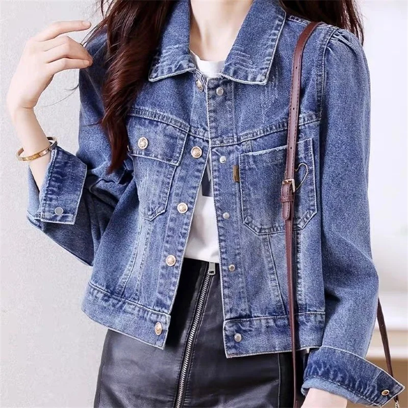 

Spring Autumn Slim Denim Jacket Female 2025New Short Retro Cowboy Coat Fashion Workwear Jeans Outerwear Joker Women Overwear Top