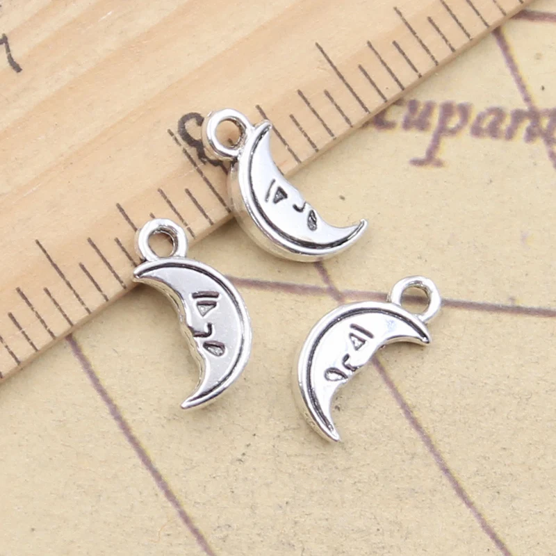 20pcs Charms Lovley Moon Face 14x7mm Antique Silver Color Pendants DIY Making Handmade Finding Tibetan Jewelry