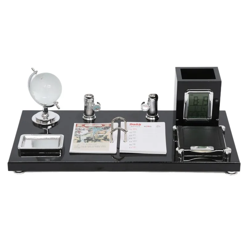 

Business style office, table gift ornament, desk with crystal ball desk calendar clock