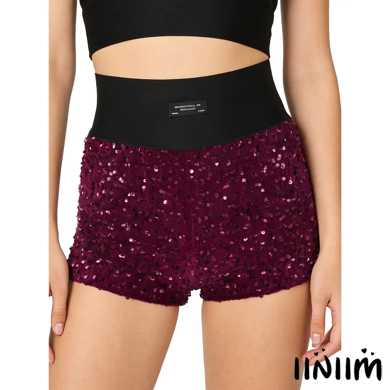 إمرأة لامعة الترتر الجمباز الرقص السراويل الساخنة واسعة مطاطا حزام المخملية مع قيعان السراويل الترتر ل Raves حفلة كلوبوير #1