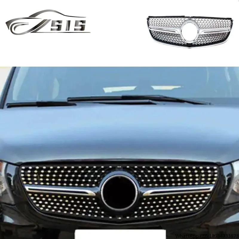 V class W447 Diamond radiator front bumper grille mesh hood for W447 V260 facelift 2015-2018 ABS grille with camera