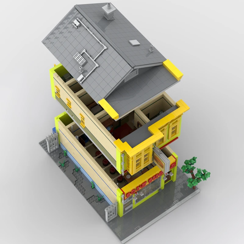 Exquisito nuevo producto, bloques de construcción MOC, vista a la calle, modelo arquitectónico, casa de hamburguesa de Bob, juguete Modular para regalo para niños, conjunto DIY