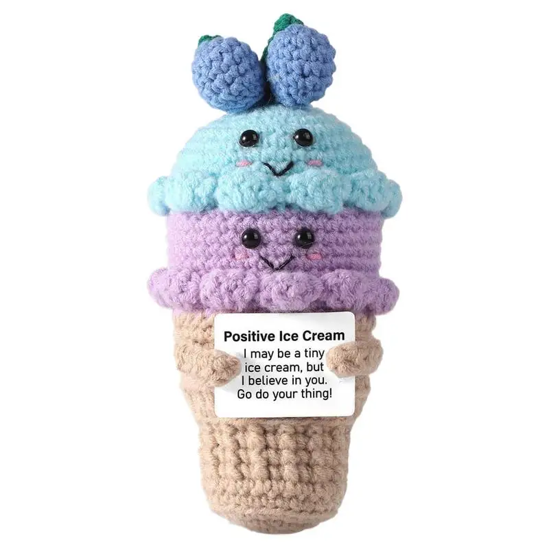 Positive Ice Cream Handmade Emotional Support Doll Crochet Ice Cream Cheer Up Knitting Toy Ornaments Positive Crochet Doll For