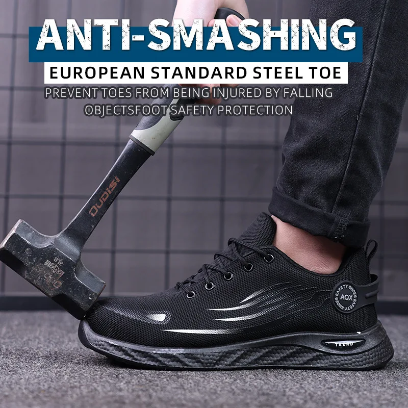 

Outdoor Men Work Shoes Breathable Men Boots No-slip Hiking Shoes Casual Travel Sports Shoes Anti-smash Safety Sneakers for Man