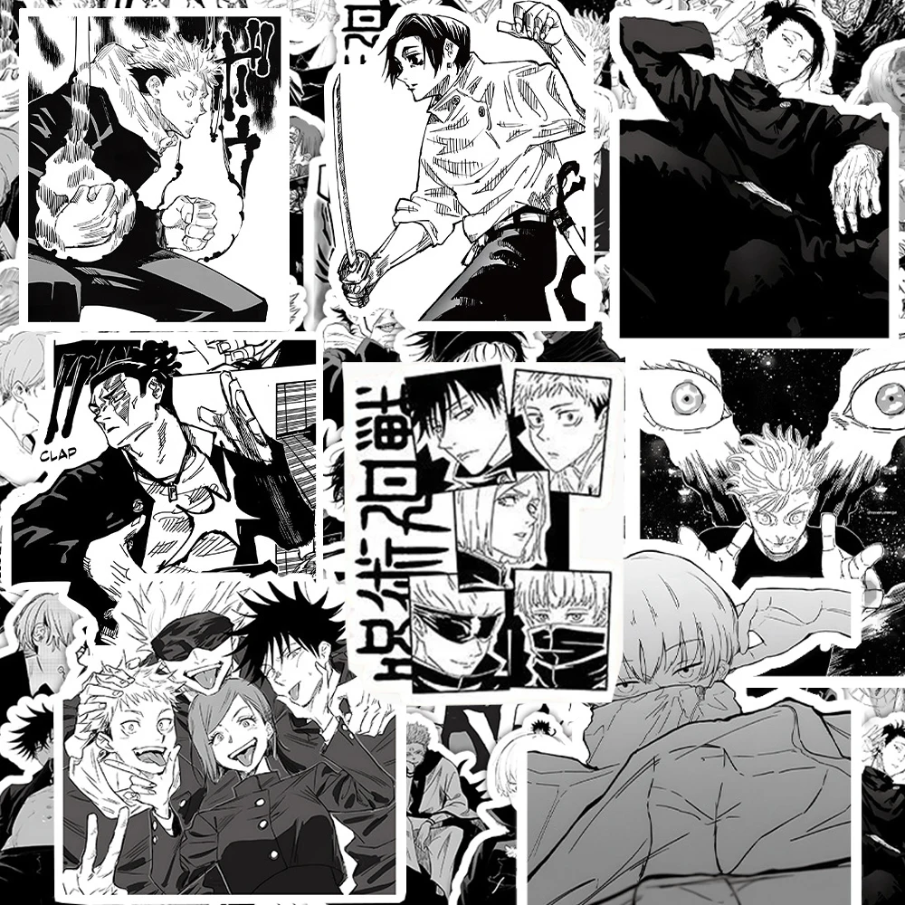 

10/30/50/100pcs Jujutsu Kaisen Anime Stickers Black White Manga Character Decals Laptop Helmet Phone Car Cool Sticker Decoration