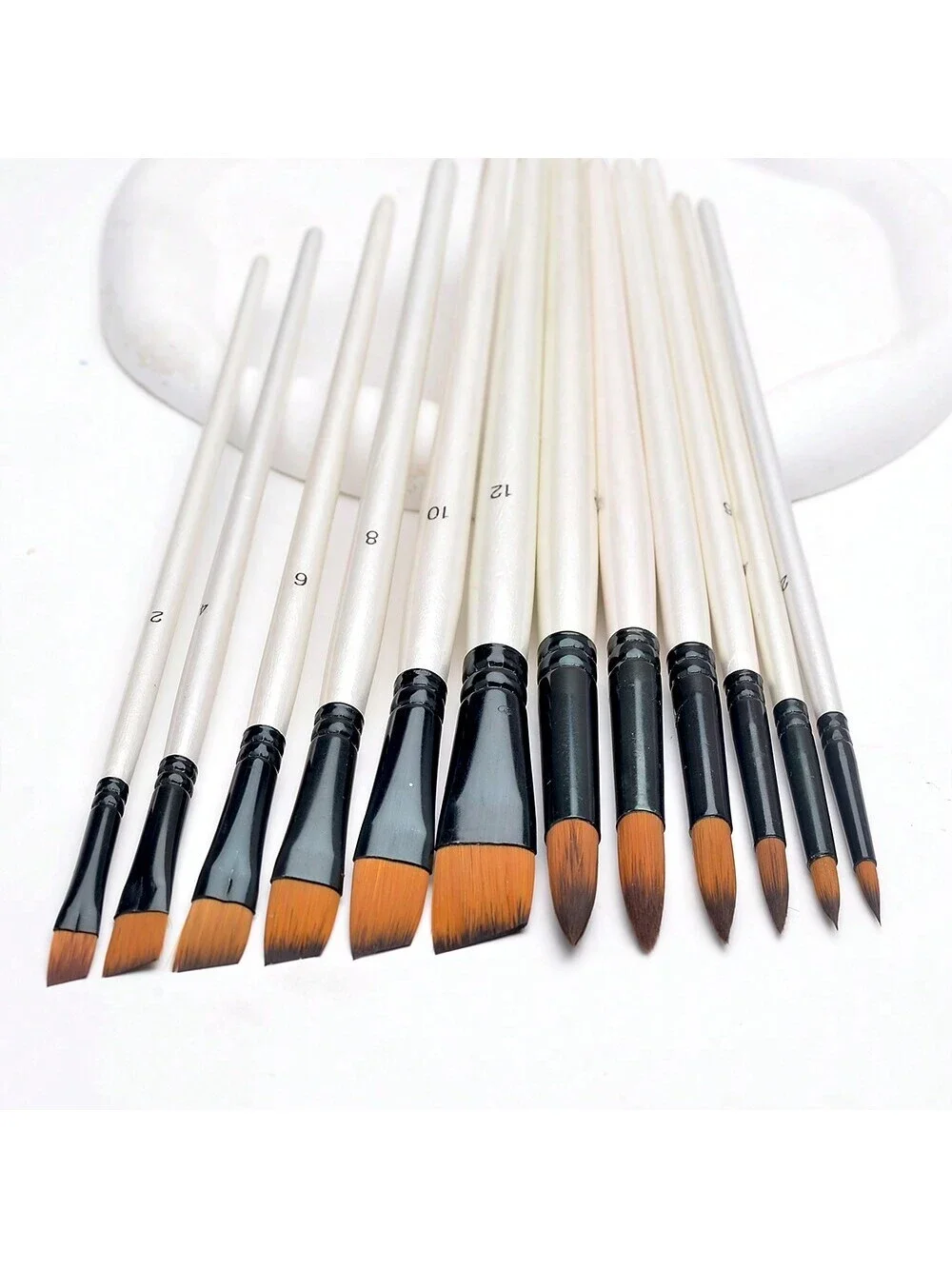 6pcs Round Shape Angular Head  Paint Brush Set White Nylon Hair Paintbrushes For Acrylic Oil Watercolor Acrylic Painting For Bod