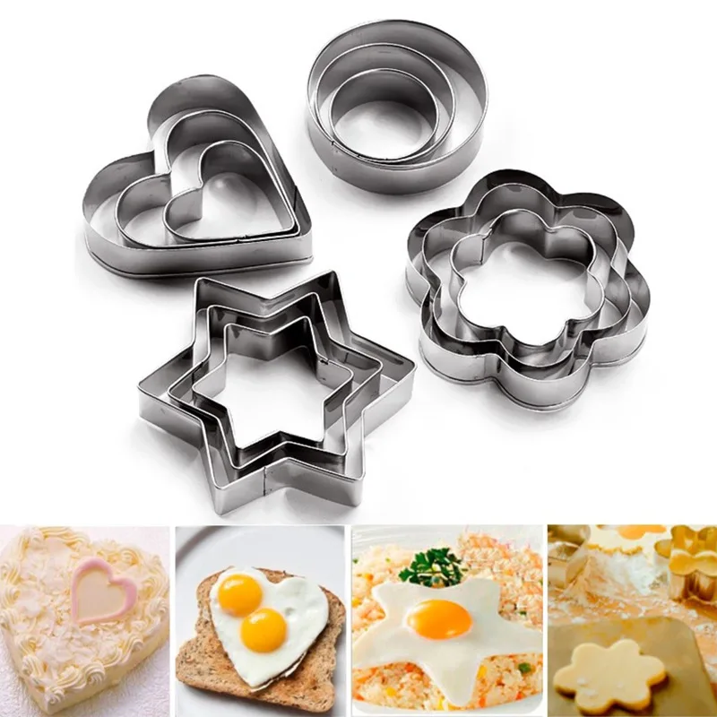 12-teiliges Metall-Ausstechformen-Set Herz, Stern, Rund, Blume Keksausstecher Runde Blumen-Ausstechform für Backen