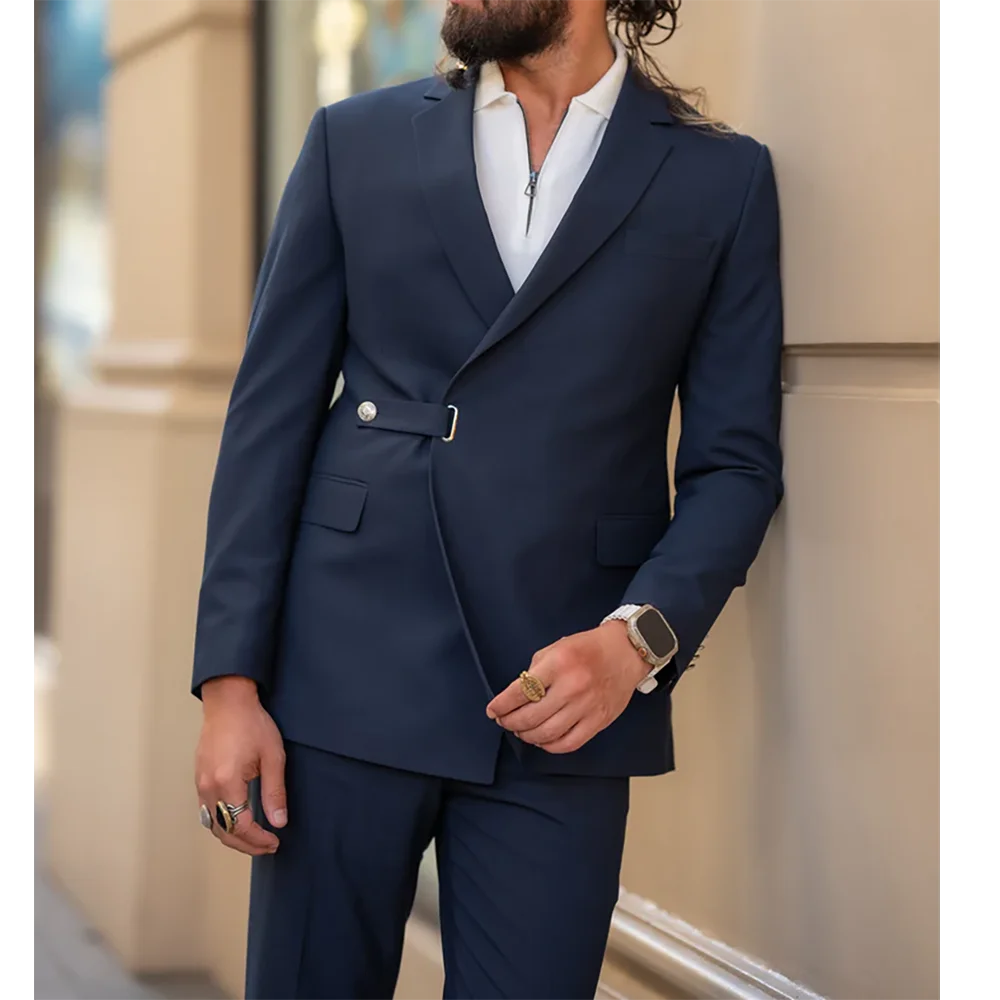 2 Pieces Suit side Buckle  Casual Style Men's Suits Single Breasted Slim Fit  Groomsenmen Suits For Wedding（Blazer+Pants）