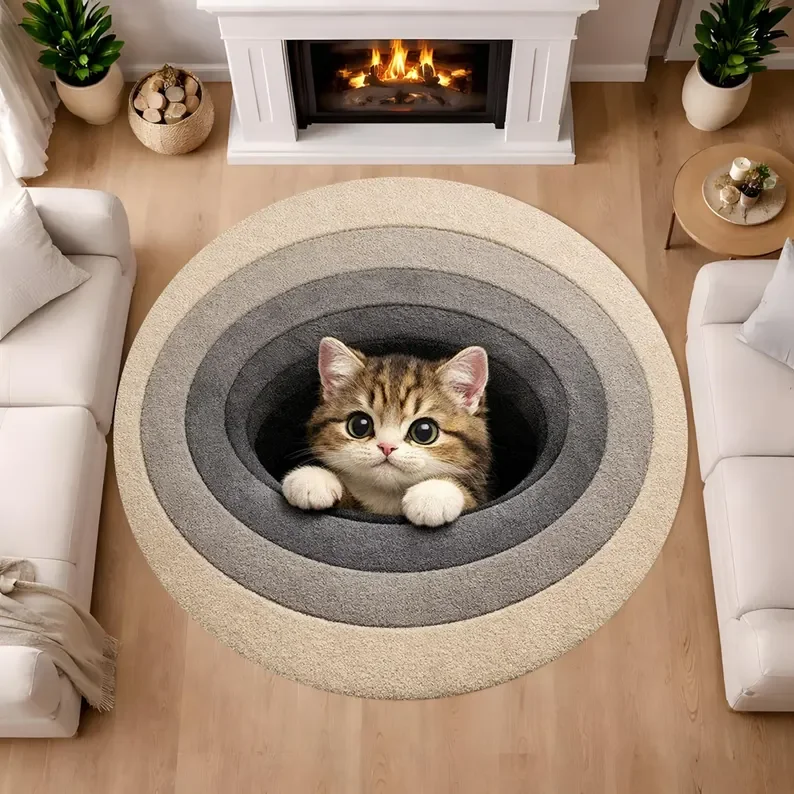 3D Optical Illusion Round Rug Brick Vortex Design Area Rug Modern Entryway Rug Statement Floor Art Unique Circular Rugs