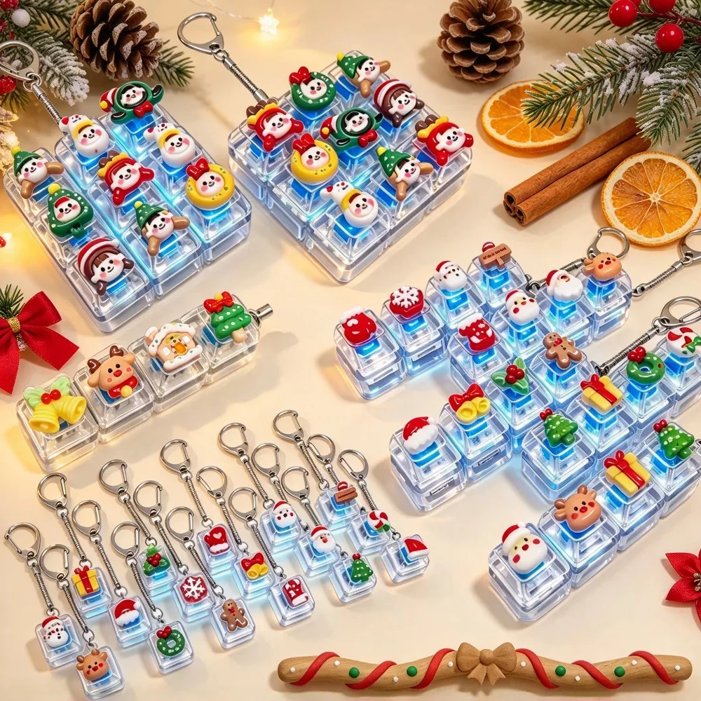 2027 Christmas Light Up Keychain Fidget Keyboard Keycap Acrylic Clicker Stress Relief with LED for Backpack Keyring Decor Gift