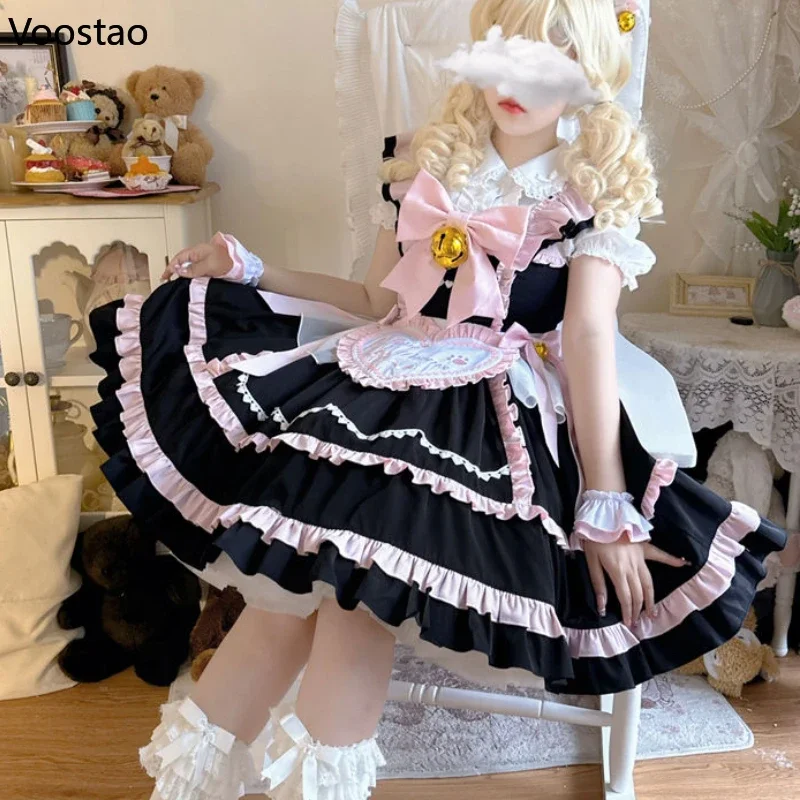 

Japanese Vintage Lolita Jsk Dress Women Sweet Small Bell Ribbon Embroidery Apron Strap Dress Gothic Princess Evening Party Dress
