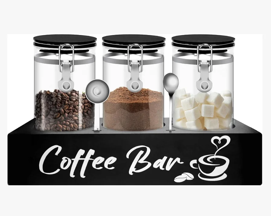 

Luxury Large Kitchen Glass Coffee Bean Storage Container Coffee Organizer Station Vacuum Tea Coffee Sugar Canisters