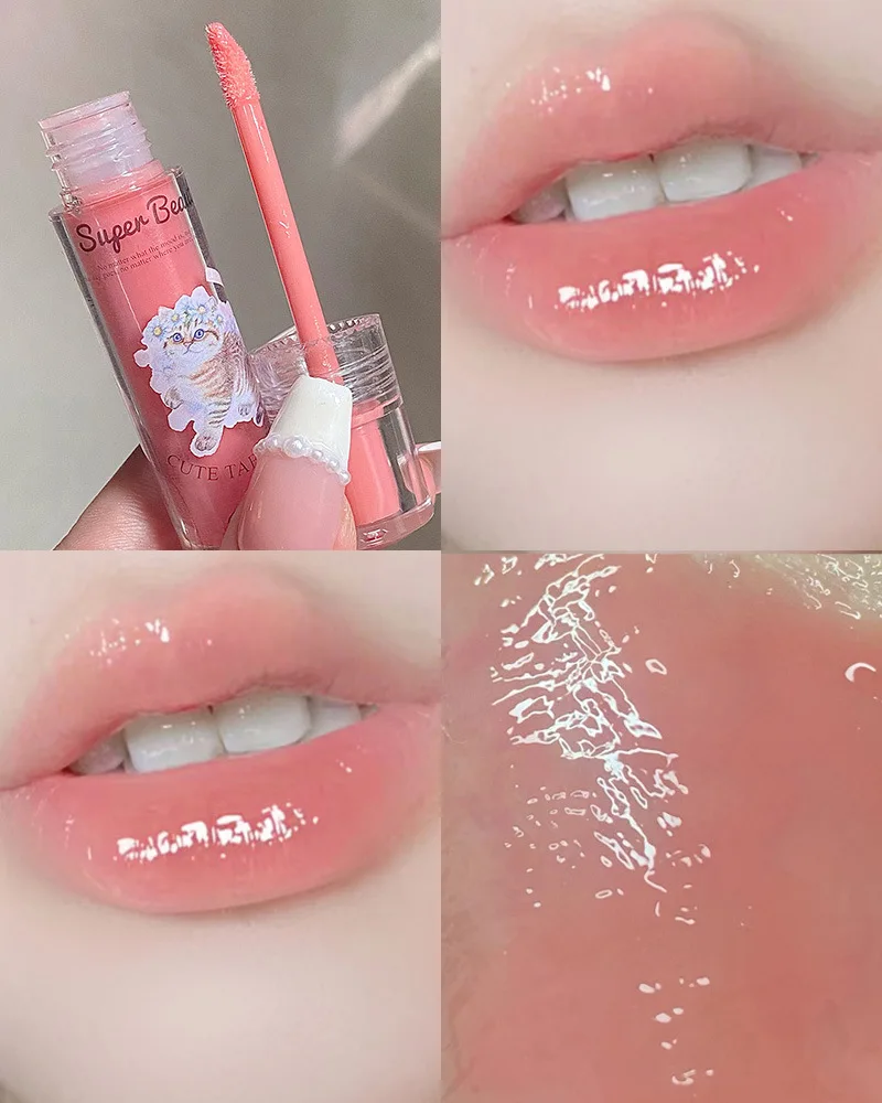 CAPPUVINI Lipsticks Cute Cat Jelly Lip Glaze Moisturizing Lasting Sexy Mirror Lip Gloss Korean Lip Tint Beauty Makeup