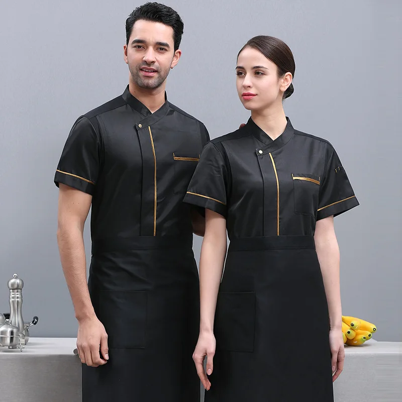 Summer Hotel Cooking Uniform Cook Shirt or Chef Jacket and Apron Set Restaurant Kitchen Workwear Cafe Bakery Waiter Work Clothes