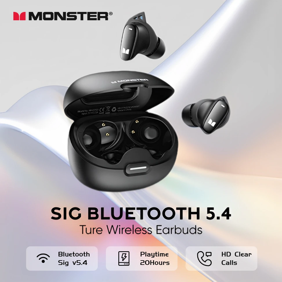 Monster Ture écouteurs sans fil AI suppression du bruit Bluetooth 5.4 casque IPX5 étanche sport écouteur avec micro TWS casque