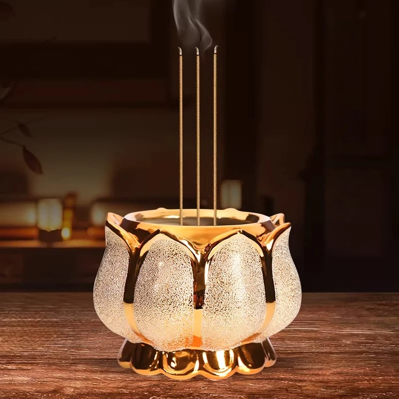

Cz lotus incense burner for home use - ceramic offering censer for buddha and wealth deity shrine offering incense burner bowl