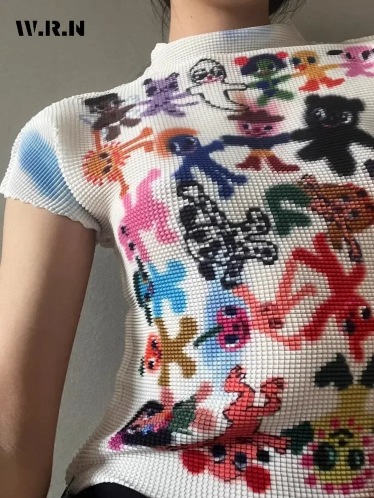 2024 Summer Women Coquette Punk Style Sheath Short Sleeve Skinny T-shirt Sexy Casual Hotsweet Slim Fit Print Club Tees Top