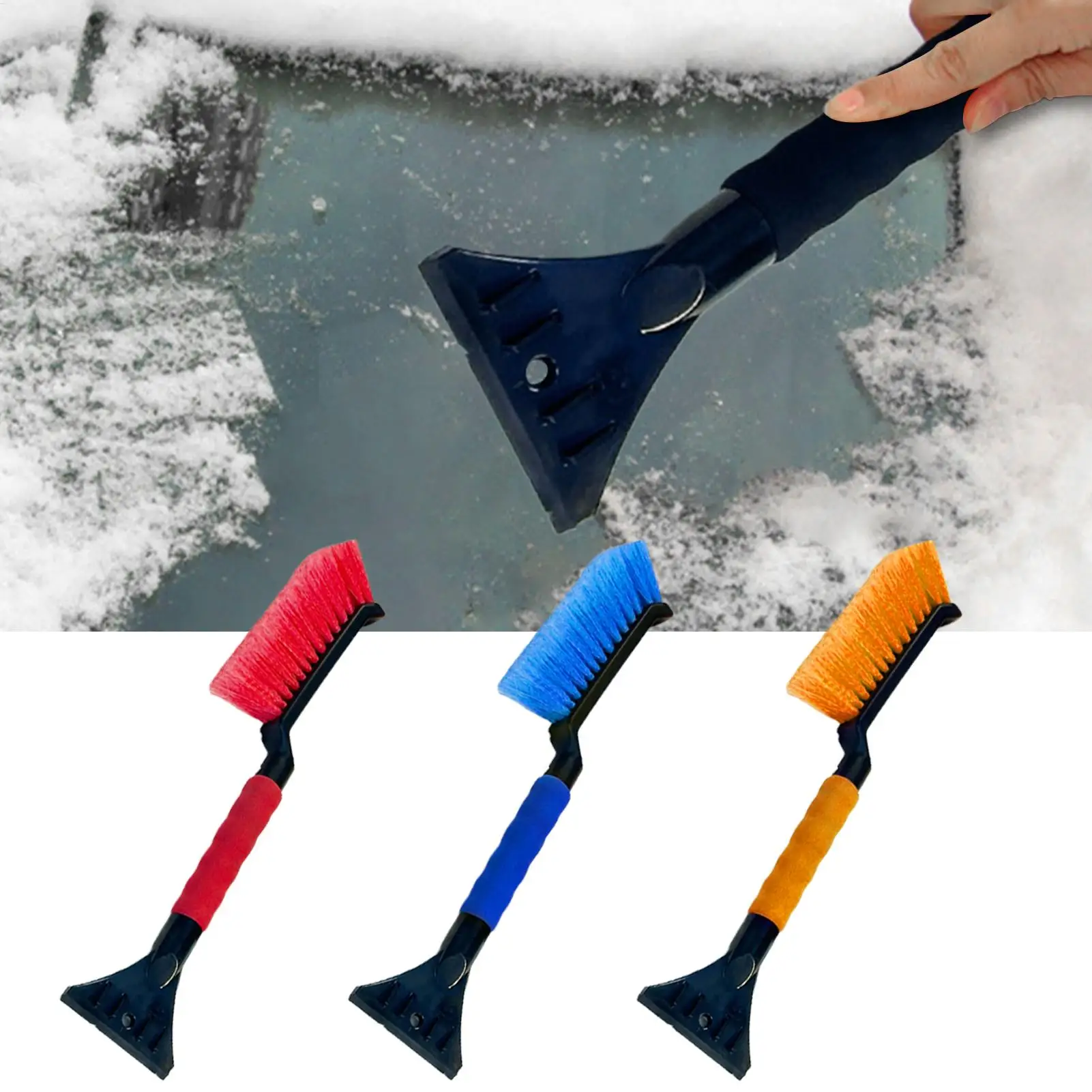 2 In 1 Snow Scraper And Brush Ergonomic Foam Grip Snow Remover Ice Scrapers For Cars Windshield Winter Cleaning Supplies