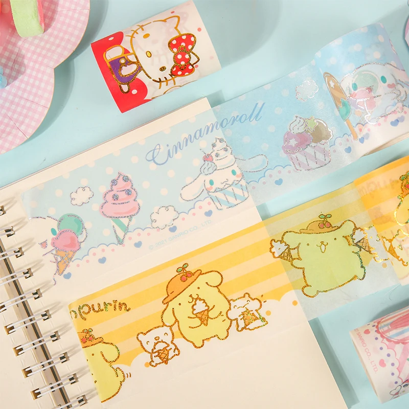 Sanrio Hello Kitty Cinnamoroll Melody Pompompurin Stickers Blind Box Kawaii Hand Acount Gold Stamping Tape Sticker Girls Gifts