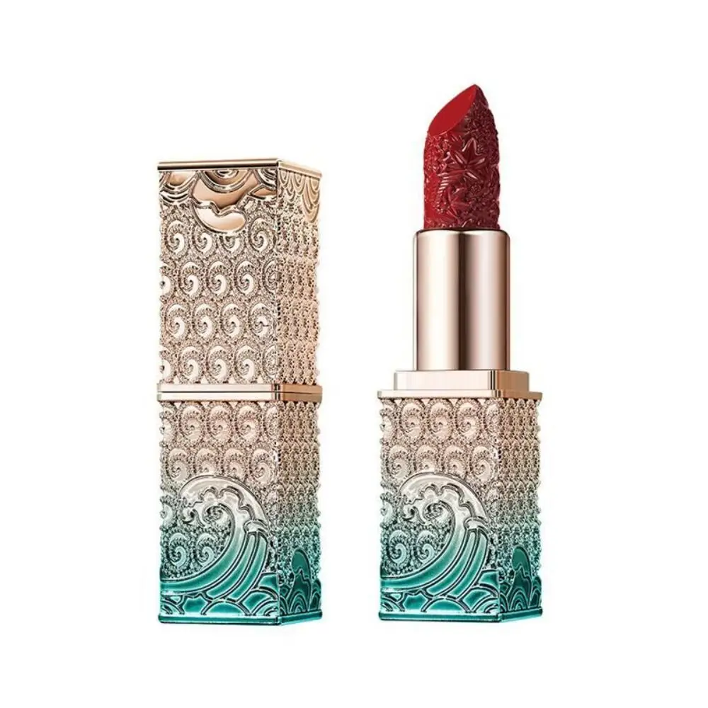 Phoenix Feather Carved Lipstick Long Lasting National Style Matte Mist Velvet Lip Glaze Non-Stick Cup Retro Lip Balm Women