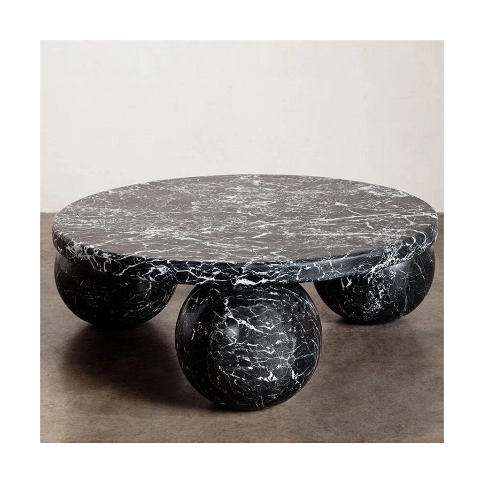 3 Color Nordic Natural Stone Furniture 3 Balls Set Round Sphere Beige Travertine Marble Ball Coffee Table Modern