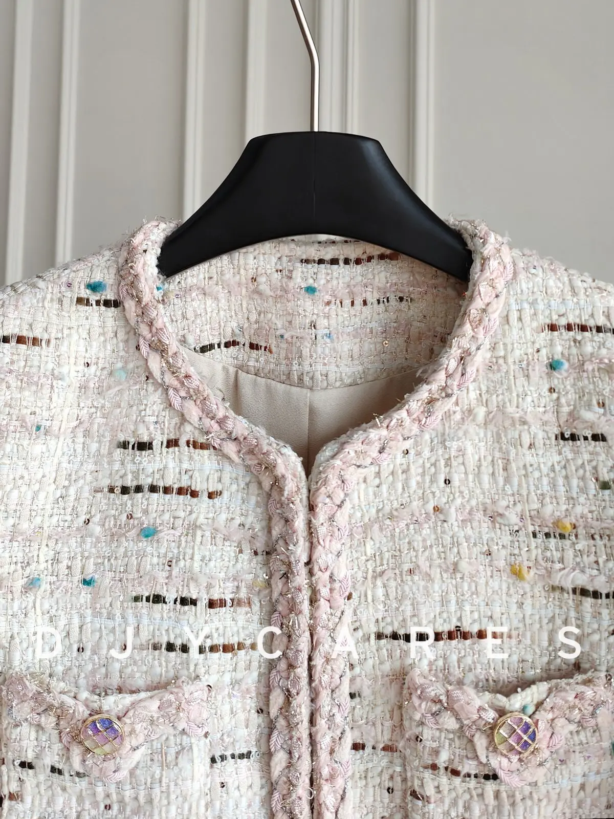 New Shining heavy industry lace sequin coarse woolen coat round neck top big size