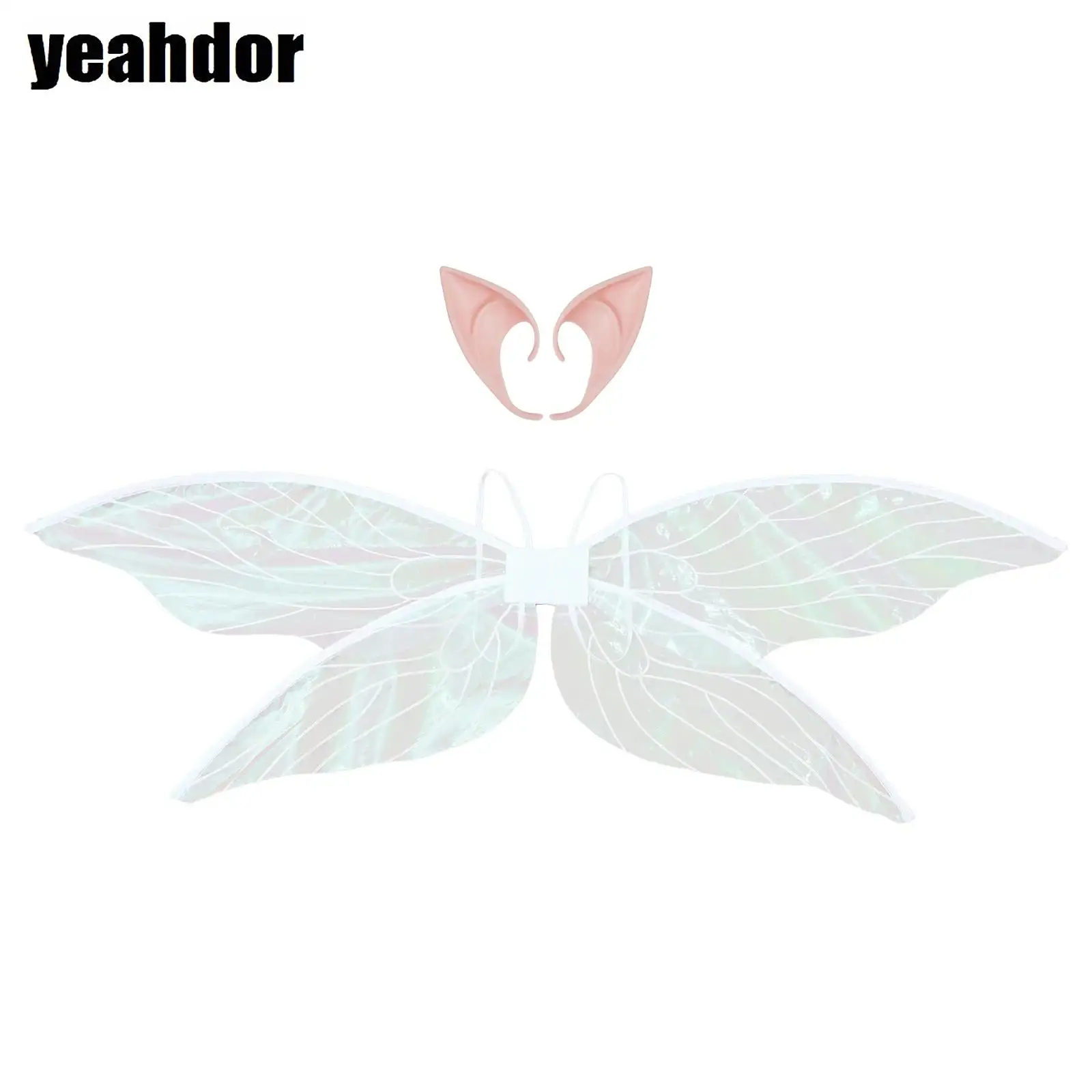 

Masquerade Cicada Wings Princess Butterfly Fairy Elf Angel Wing And Fairy Elf Ears for Women Girls Halloween Party Funny Cosplay