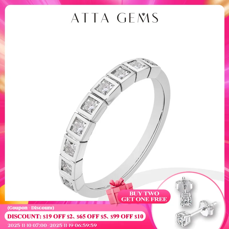 

ATTAGEMS Simple All Moissanite Rings for Women S925 Sterling Silver Princess Row Ring With Certificate Wedding Jewelry Wholesale