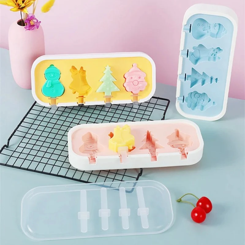 Cartoon Animals Fruit Silicone Ice Cream Mold Easy Popsicle Molds with Lid and Sticks DIY Homemade Ice Lolly Ice Cream Bar Molds