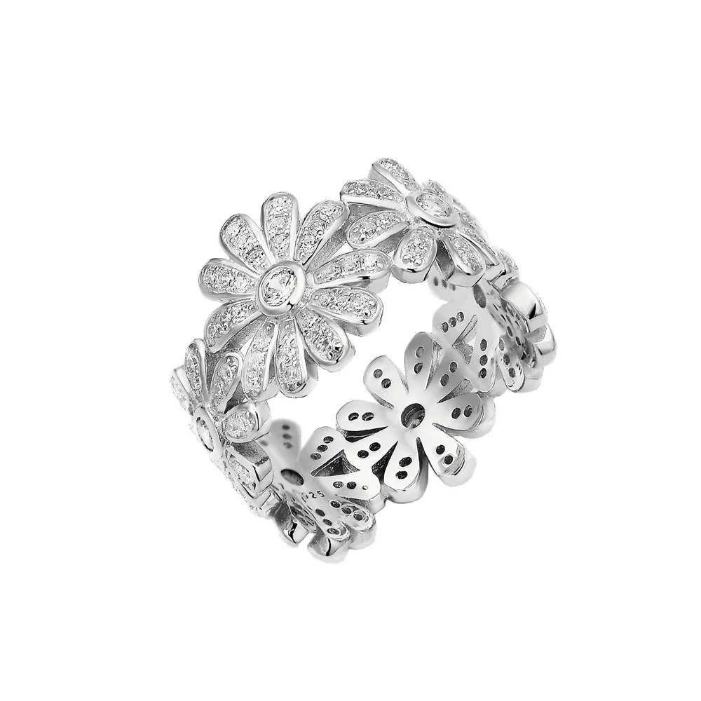 Zhenchengda S925 Sterling Silver Small Daisy Micro Inlaid Ring For Women's Rings Cross-border To Europe And America