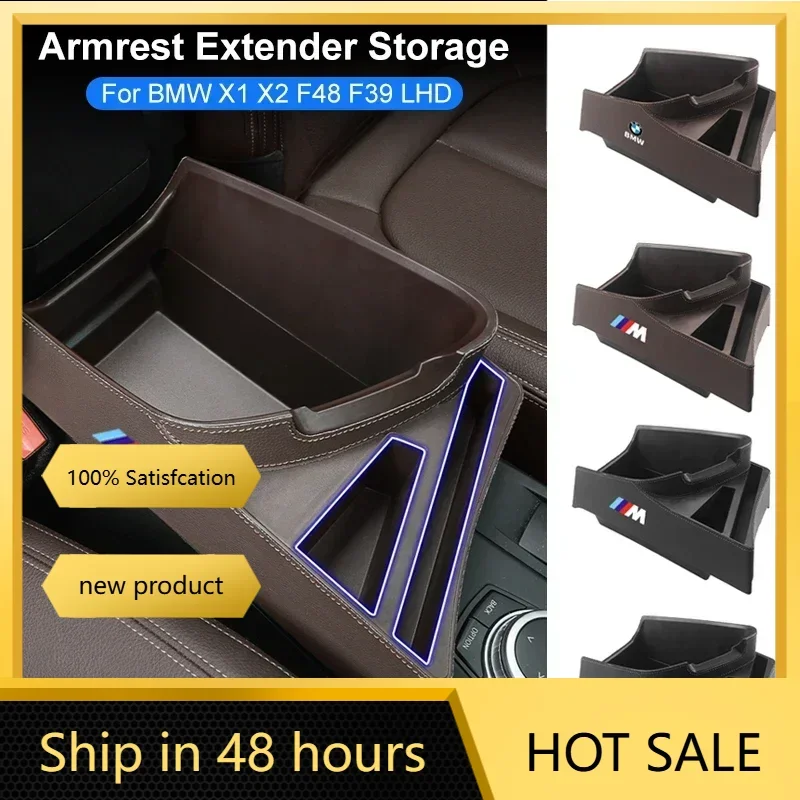 

-For BMW X1 F48 X2 F39 2016-2022 LHD Car Armrest Storage Box Leather Center Console Extender Organizer Auto Interior Accessories