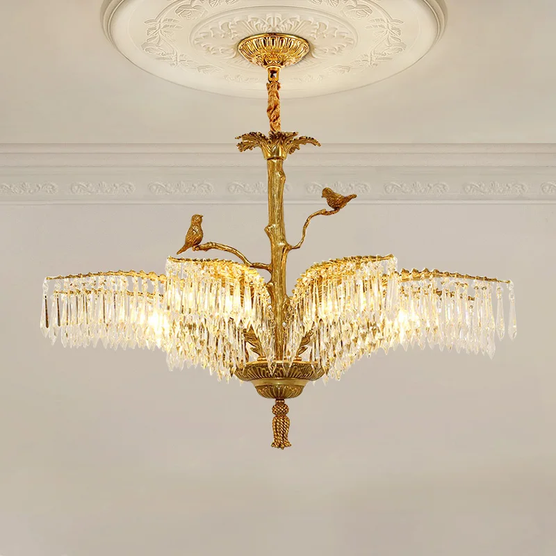 

European Rococo Pastoral Crystal Chandelier Villa Hotel Living Room Banquet Hall Pendant Lamp French Palm Leaf Light