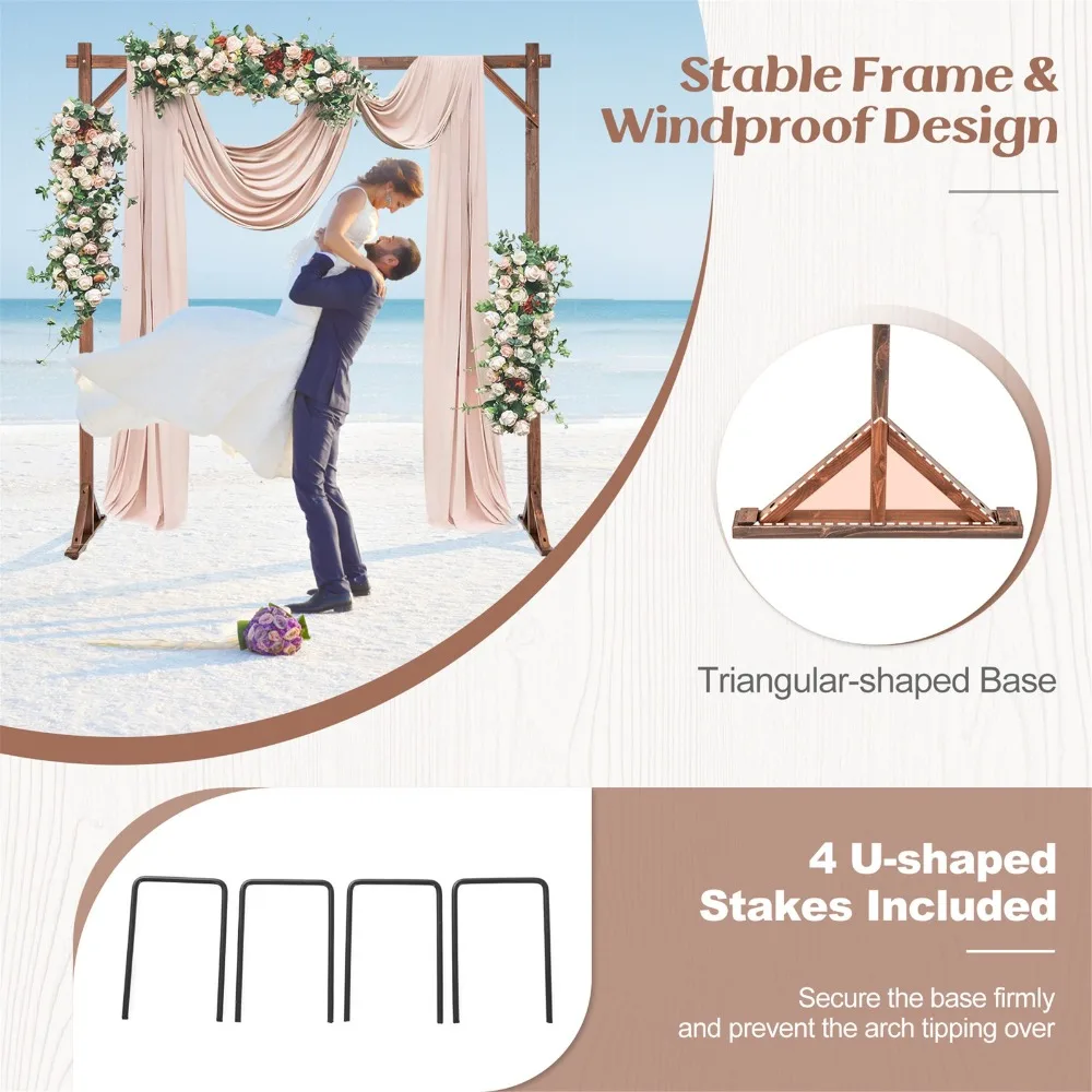 7.2 FT Square Wedding Arch Wooden Arbor Backdrop Stand w/ Triangular-Shaped Base