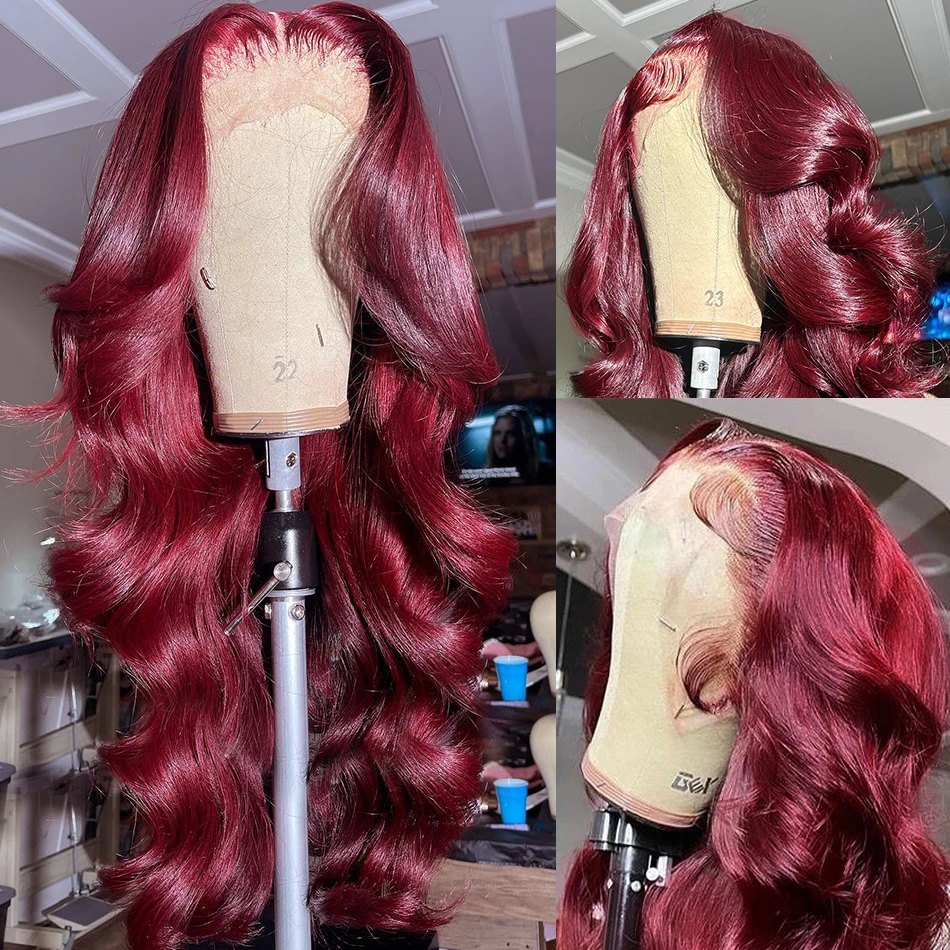 MELODIE 13x6 Burgundy Body Wave Lace Front Wigs 13x4 Wavy Human Hair Wig 99J Red Colored Deep Curly Lace Frontal Wig Remy